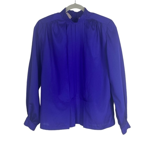 Liz Claiborne Vintage Pleated Front Button Down Back Blouse Women's 8 Purple - Picture 9 of 12